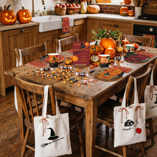 Zwarte Silhouette Heks & Pompoen Snoepjes Tote Bag