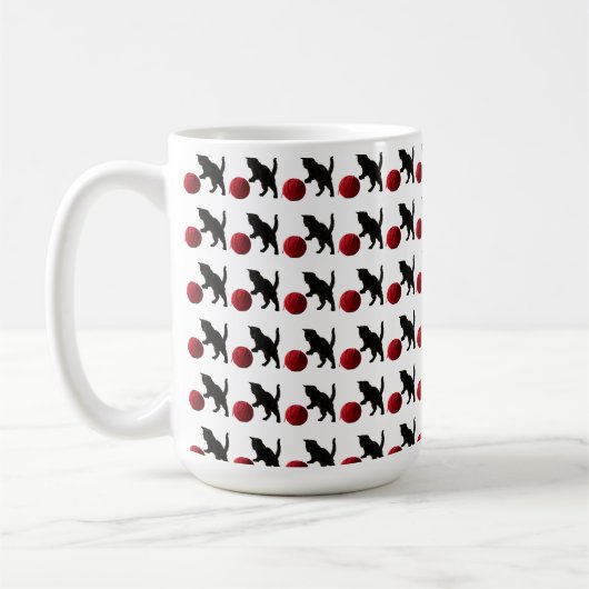 Zwarte Silhouette Kitty, met rode wolbal (Multi) Koffiemok (Links)