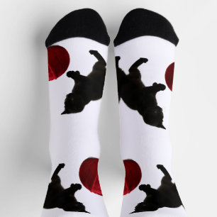 Zwarte Silhouette Kitty, met rode wollen Bal Sokken