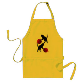 Zwarte Silhouette Kitty, met rode wollen Bal Standaard Schort