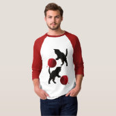 Zwarte Silhouette Kitty, met rode wollen Bal T-shirt (Voorkant volledig)