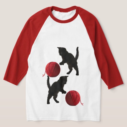Zwarte Silhouette Kitty, met rode wollen Bal T-shirt (Laagn)