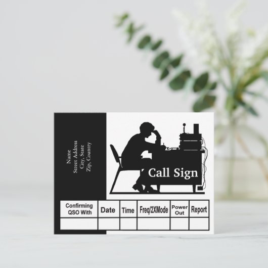 Zwarte Silhouette QSL-kaart voor mannelijke zendra Briefkaart (Staand voorkant)