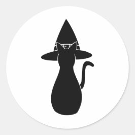 Zwarte Silhouette Witchy Cat met magisch pet Ronde Sticker