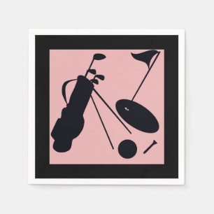 Zwarte silhouetten van golf items op roze achtergr servet