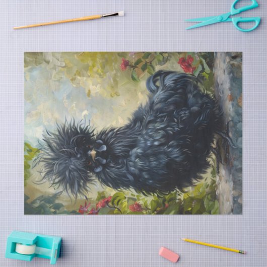 Zwarte Silkie Chicken Painting Decoupage Tissuepapier (Craft)