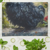 Zwarte Silkie Chicken Painting Theedoek (Gevouwen)
