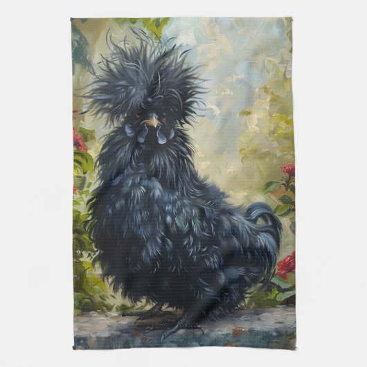 Zwarte Silkie Chicken Painting Theedoek (Verticaal)