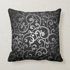 ZWARTE SILVER GRAY DIGITAL SWIRLS RANDOM ABSTR KUSSEN