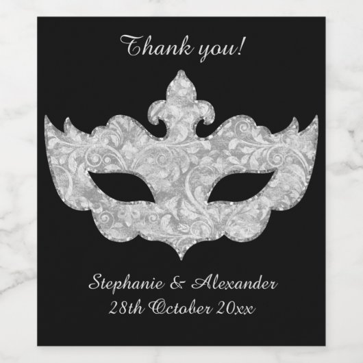 ZWARTE SILVER MASQUERADE  WIJN ETIKET (Enkel label)