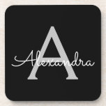 Zwarte Silver Modern Script Girly Monogram Naam Bier Onderzetter<br><div class="desc">Zwart en Zilver Eenvoudig Script Monogram Naam Papier Onderzetters. Dit maakt het perfecte afstuderen,  verjaardagscadeau,  bruiloft,  vrijgezellenfeest,  jubileum,  baby shower of vrijgezellenfeest cadeau voor iemand die houdt van glamoureuze en chique stijlen.</div>