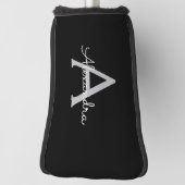 Zwarte Silver Modern Script Girly Monogram Naam Golfheadcover (Draai 90)