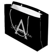 Zwarte Silver Modern Script Girly Monogram Naam Groot Cadeauzakje (Achterkant Gekanteld)