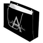 Zwarte Silver Modern Script Girly Monogram Naam Groot Cadeauzakje (Voorkant Gekanteld)