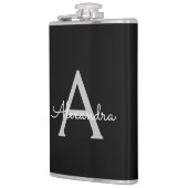 Zwarte Silver Modern Script Girly Monogram Naam Heupfles (Links)