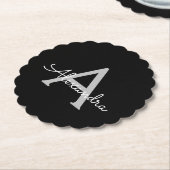 Zwarte Silver Modern Script Girly Monogram Naam Kartonnen Onderzetters (Gekanteld)