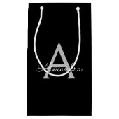 Zwarte Silver Modern Script Girly Monogram Naam Klein Cadeauzakje (Voorkant)