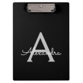 Zwarte Silver Modern Script Girly Monogram Naam Klembord (Voorkant)