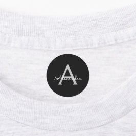 Zwarte Silver Modern Script Girly Monogram Naam Labels