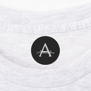 Zwarte Silver Modern Script Girly Monogram Naam Labels