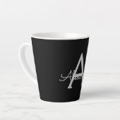 Zwarte Silver Modern Script Girly Monogram Naam Latte Mok (Linkerhoek)