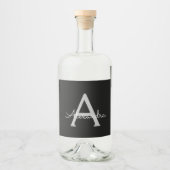 Zwarte Silver Modern Script Girly Monogram Naam Likeurfles Etiket (Voorkant)