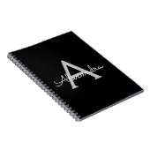 Zwarte Silver Modern Script Girly Monogram Naam Notitieboek (Rechterzijde)