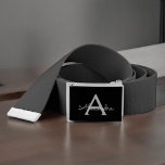 Zwarte Silver Modern Script Girly Monogram Naam Riem<br><div class="desc">Zwart en Zilver Script Monogram Naam Riem. Dit maakt het perfecte afstuderen,  lief 16 16e,  18e,  21e,  30e,  40e,  50e,  60e,  70e,  80e,  90e,  100e verjaardag,  bruiloft,  vrijgezellenfeest,  jubileum,  baby shower of vrijgezellenfeestgeschenk voor iemand die houdt van glam luxe en chique stijlen.</div>