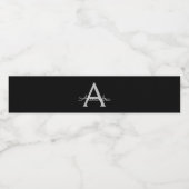 Zwarte Silver Modern Script Girly Monogram Naam Waterfles Etiket (Enkel label)