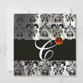 ZWARTE SILVER SILK DAMASK CLOTH MONOGRAM RED RUBY KAART (Voorkant)