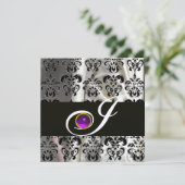 ZWARTE SILVER SILK DAMASK MONOGRAM PAARS AMETHYST KAART (Staand voorkant)