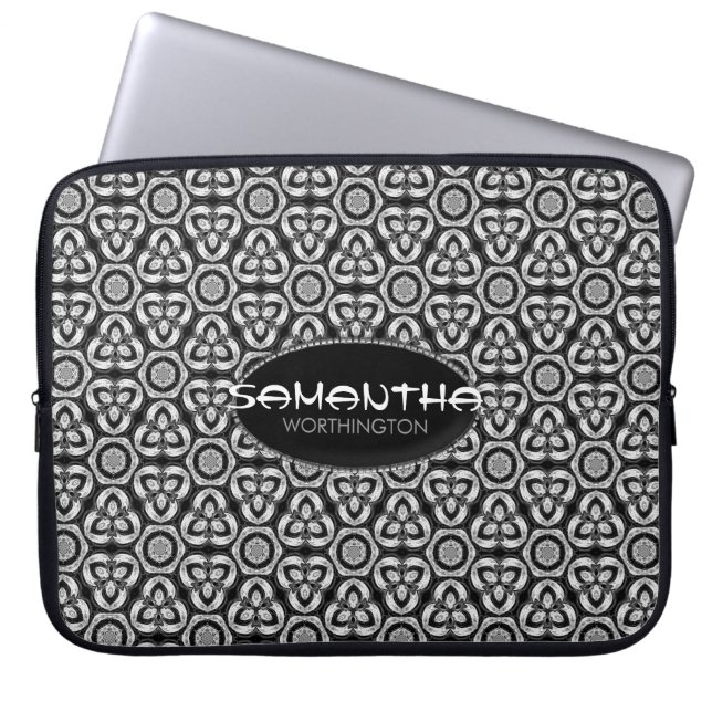 Zwarte Silver Tribal-laptophoes Laptop Sleeve (Voorkant)