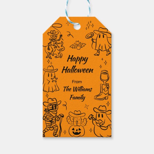 Zwarte Sinaasappel Eigenzinnige Hand getrokken Doo Cadeaulabel (Voorkant)