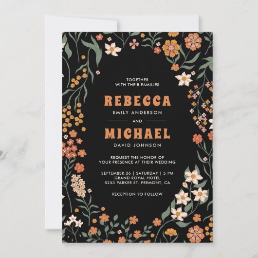 Zwarte Sinaasappel Groovy Wildflower Alles in één  Kaart (Voorkant)