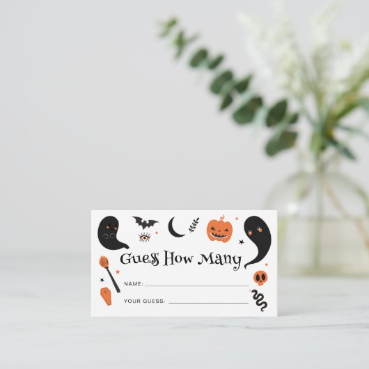 Zwarte Sinaasappel Halloween raad eens hoeveel Informatiekaartje (Staand voorkant)