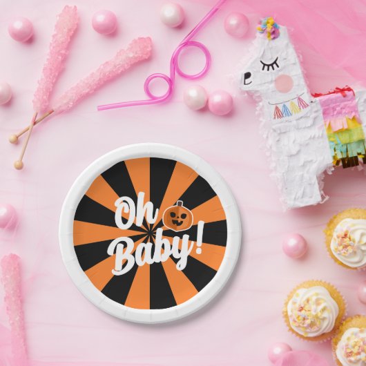 Zwarte Sinaasappel Pompoen Oh Baby Halloween Baby  Papieren Bordje (Feest)