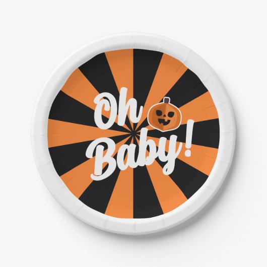 Zwarte Sinaasappel Pompoen Oh Baby Halloween Baby  Papieren Bordje (Voorkant)