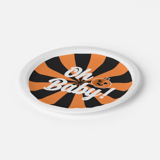 Zwarte Sinaasappel Pompoen Oh Baby Halloween Baby  Papieren Bordje (Gekanteld)