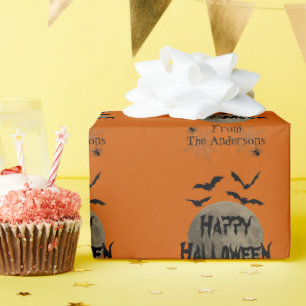 Zwarte Sinaasappel Spooky Spider Happy Halloween P Cadeaupapier