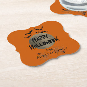 Zwarte Sinaasappel Spooky Typografie Happy Hallowe Kartonnen Onderzetters