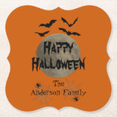 Zwarte Sinaasappel Spooky Typografie Happy Hallowe Kartonnen Onderzetters (Voorkant)