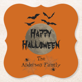 Zwarte Sinaasappel Spooky Typografie Happy Hallowe Kartonnen Onderzetters
