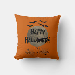 Zwarte Sinaasappel Spooky Typografie Happy Hallowe Kussen