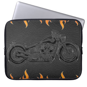 Zwarte Sinaasappel vlammen warmtemotormotor Laptop Sleeve