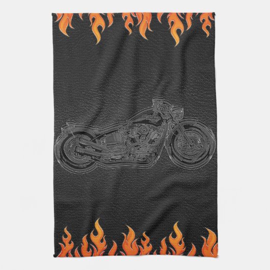Zwarte Sinaasappel vlammen warmtemotormotor Theedoek (Verticaal)