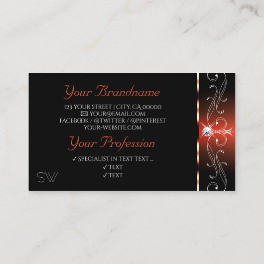 Zwarte Sinaasappels ribben Sparkle Diamonds Initia Visitekaartje (Achterkant)