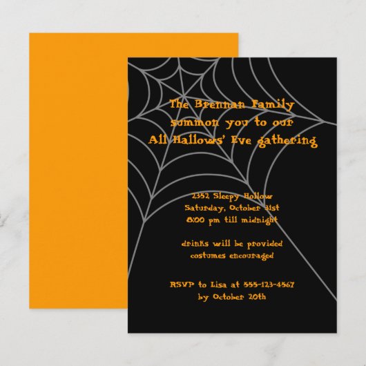 Zwarte sinaasappels spinnenweb Halloween uitnodigi Uitnodiging Briefkaart (Voorkant / Achterkant)