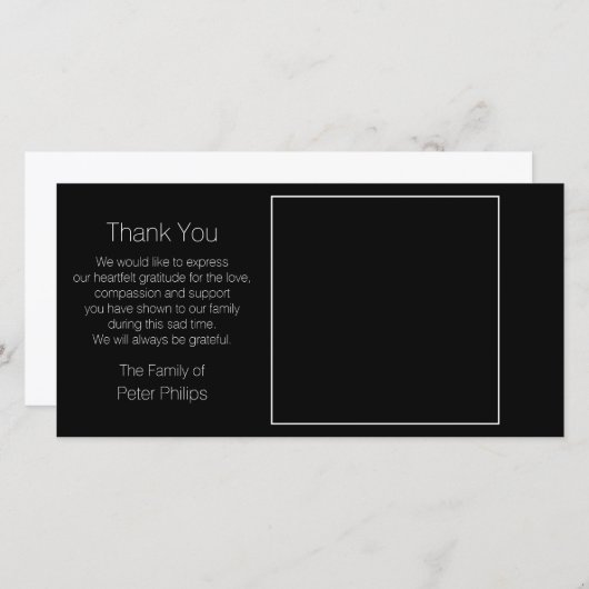 Zwarte sjabloon condoleance bedankt met witte rand (Voorkant / Achterkant)