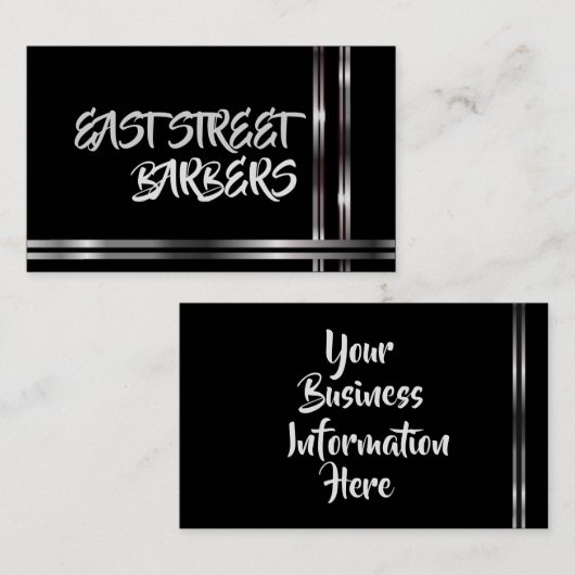 Zwarte Sjabloon met zilver en zwarte strepen op ee Visitekaartje (Voorkant / Achterkant)