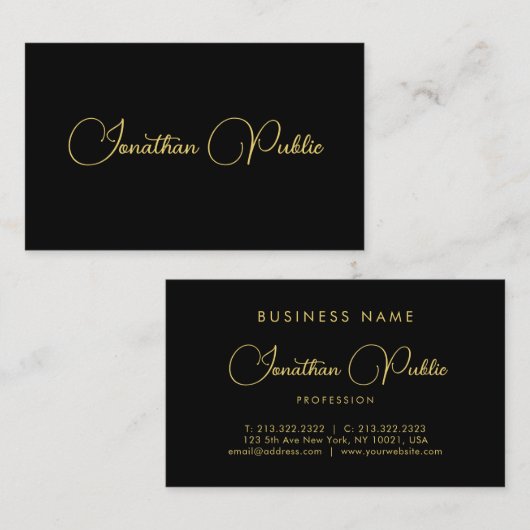  zwarte Sjabloon van het Manuscript van Typografie Visitekaartje (Voorkant / Achterkant)